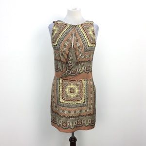 🤩STUNNING Zara Women Tan Silk Sleeveless Paisley Dress Nwot 👗 😍
